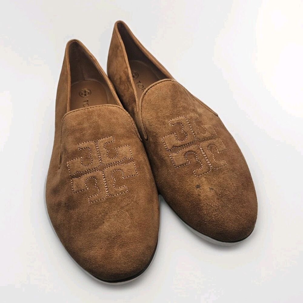 TORY BURCH Ruby Smoking Slippers cognac tan suede sz 9.5 flats
